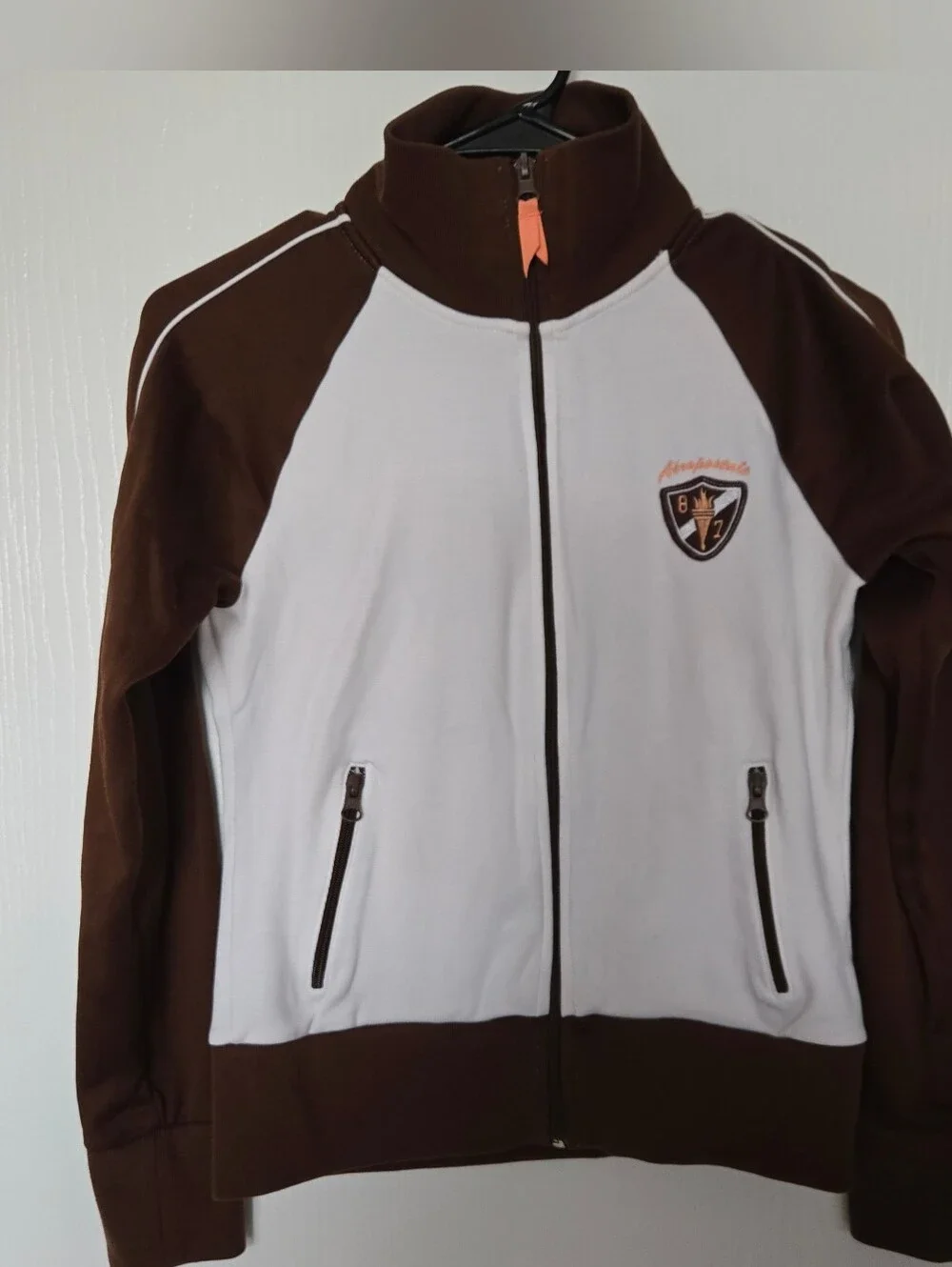 AEROPOSTLE | Y2K Two-Tone Brown and White Zip-Up Track Jacket